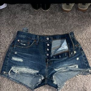 Levi's Blue Distressed Jean Shorts